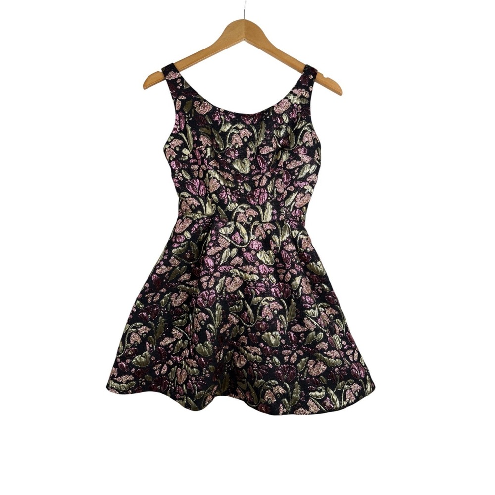 New Free People Sparkle Deluxe Floral Print Tapestry Mini Dress size Small Black